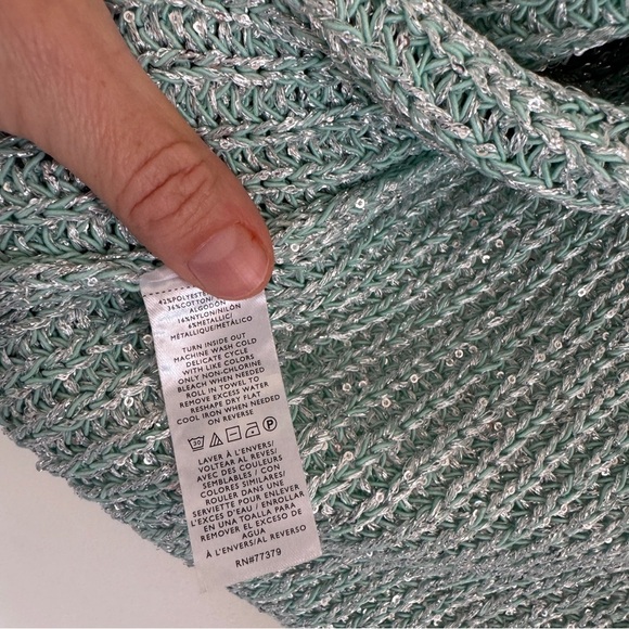 NEW Ann Taylor Studio Collection Shimmer Sequin Metallic Cardigan Aqua Mint XS - Picture 5 of 6